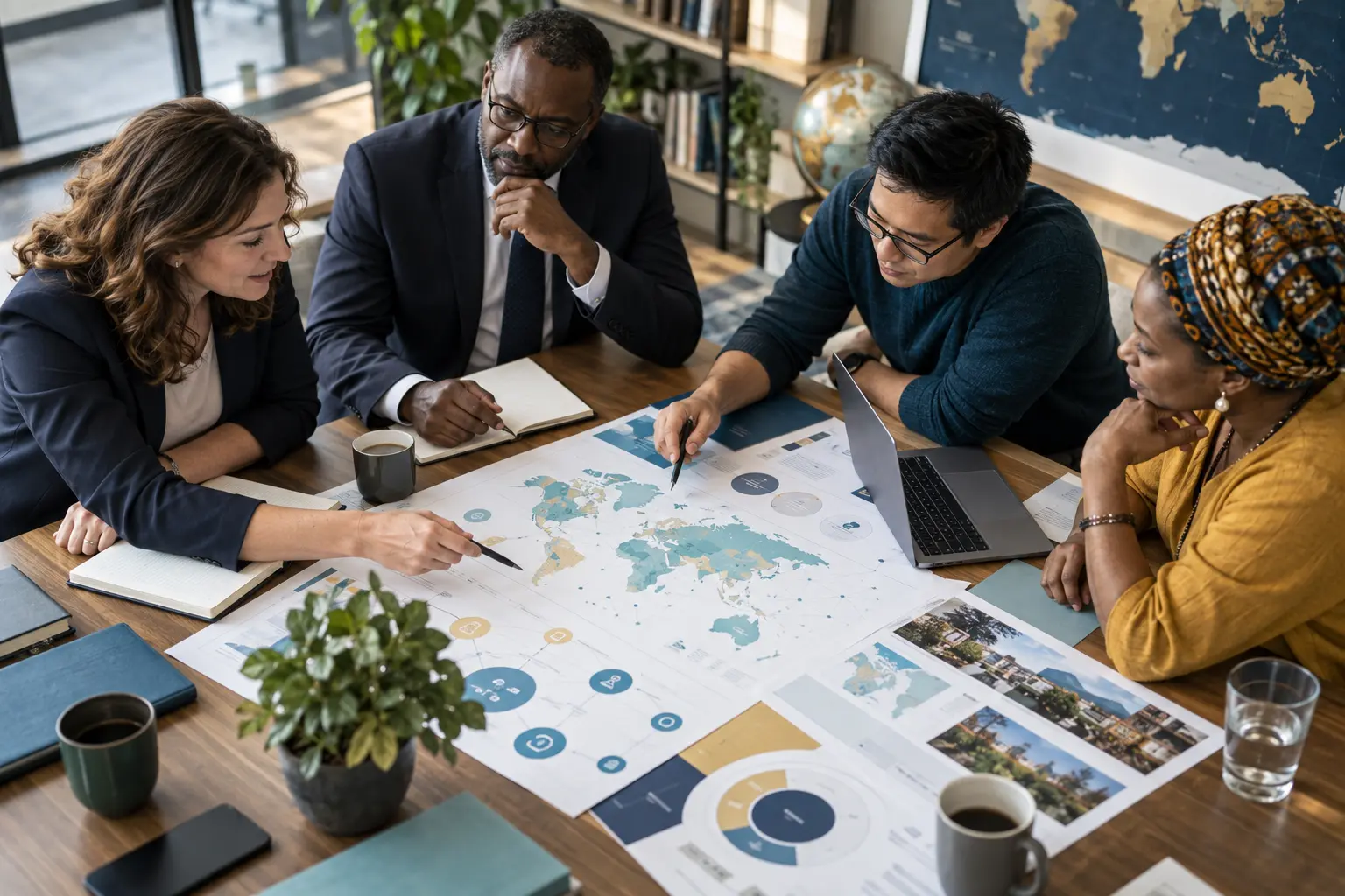 Cross-sector partners reviewing global education implementation plans